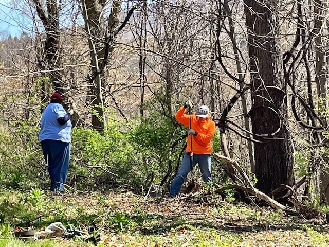 Linda Scott and Eileen Szymanski clearing brush