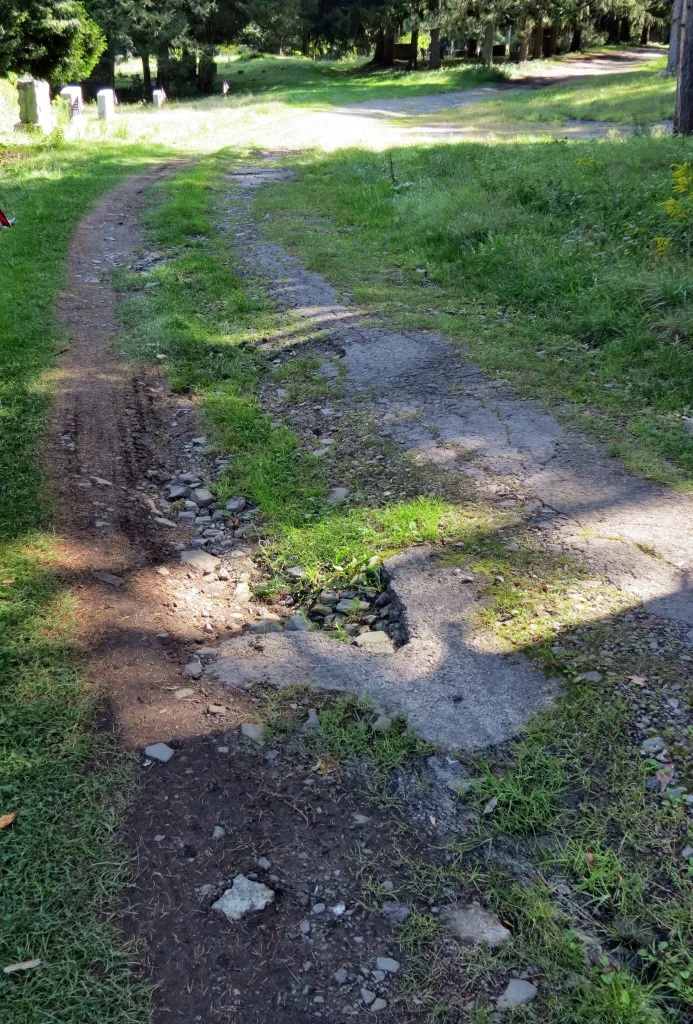 Deteriorating roadways in the cemetery